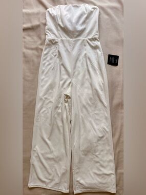 Lulus Marvelous Glow White Strapless Pearl Tie-Back Jumpsuit